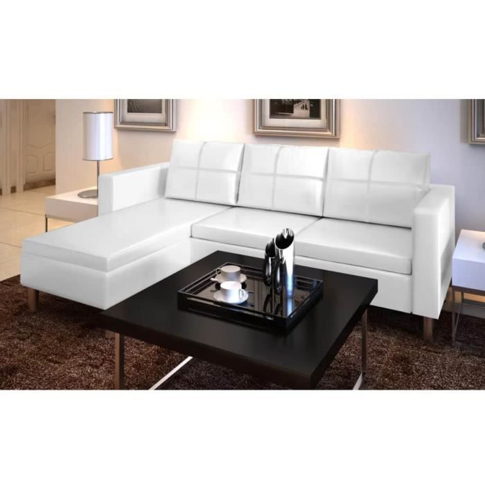 Canapé sectionnel 3 places - Cuir synthétique - Blanc