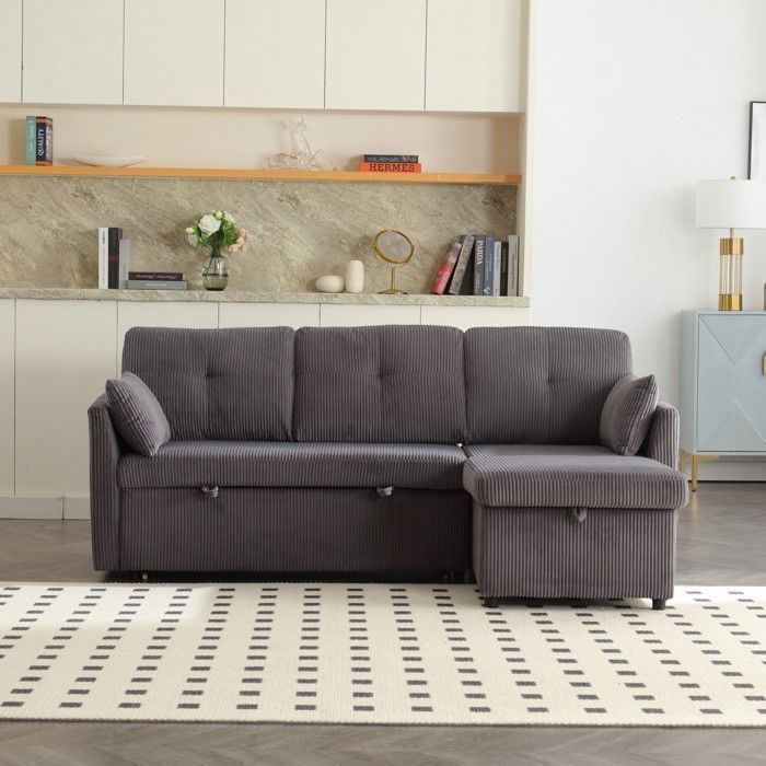 Abrihome Canapé Sectionnel 3 en 1 en L avec Siège Inclinable Réversible et Rangement Intégré, Convertible en Lit - Gris Foncé