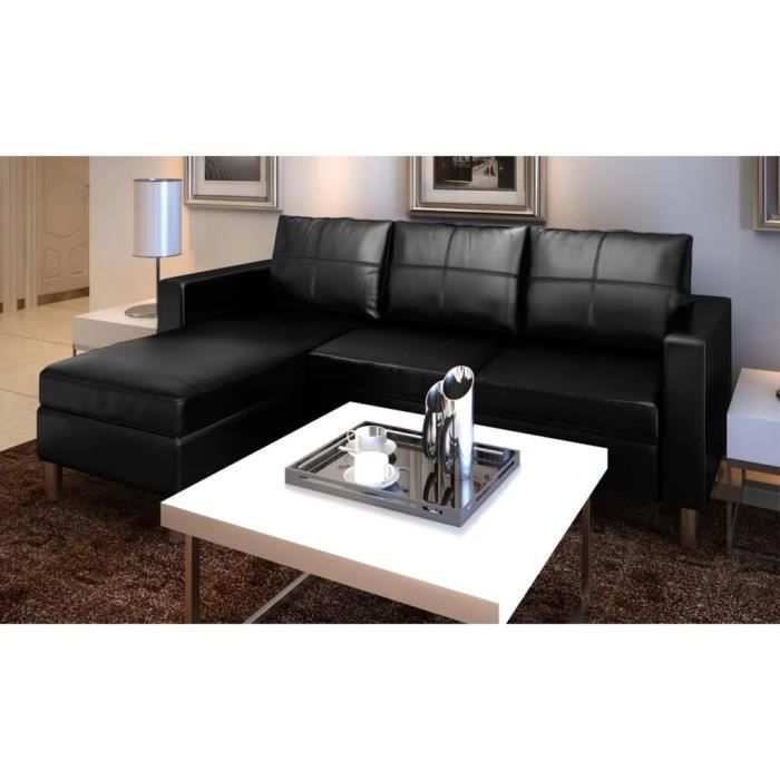 Canapé d'angle réversible convertible 3 places MVP - Noir - Style contemporain - Confort moelleux