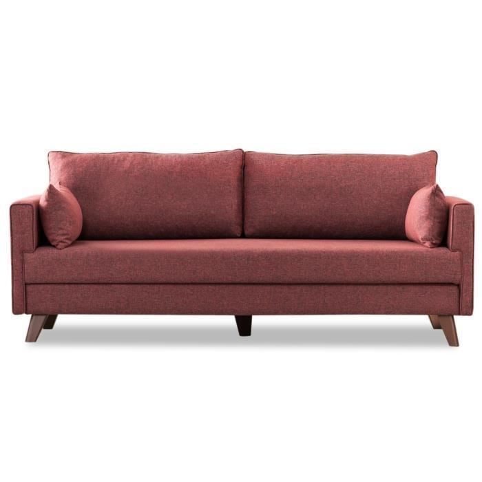 Canapé convertible 3 places tissu bordeaux Kandy 208 cm