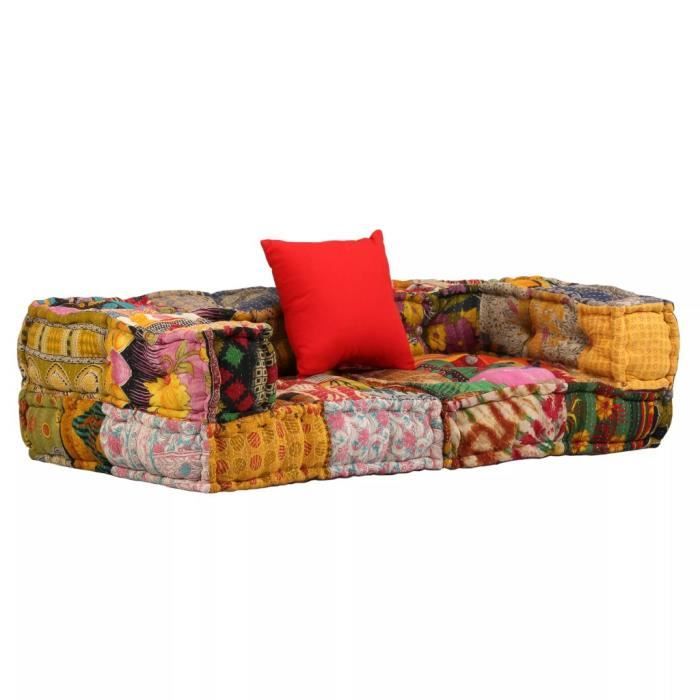Canapé modulaire 2 places LAY - Tissu Patchwork - Accoudoirs - 140x70x40cm