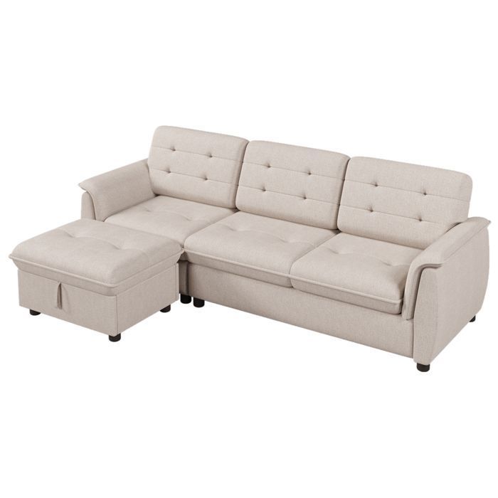 Canapé d'angle 3-4 places - Coffre de rangement - Beige
