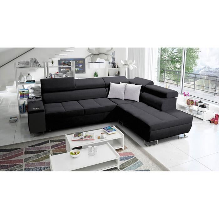 Canapé d'angle Pearland 115 - Sawana 84 - Noir - Zig Zag - Boîte de literie