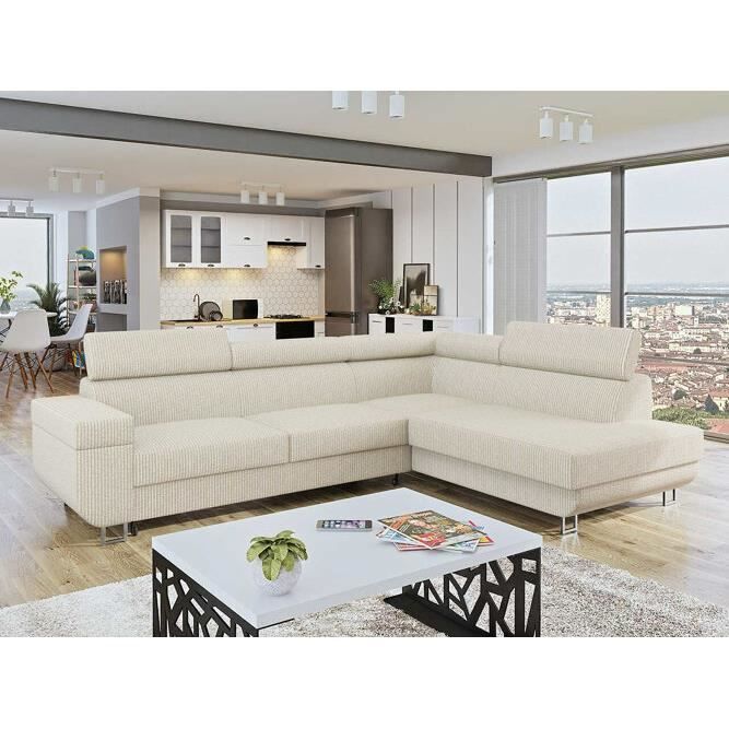 Canapé d'angle Comfivo 306 - Comfivo - Poso 100 - Beige - Type de Zig Zag - Fonction de couchage