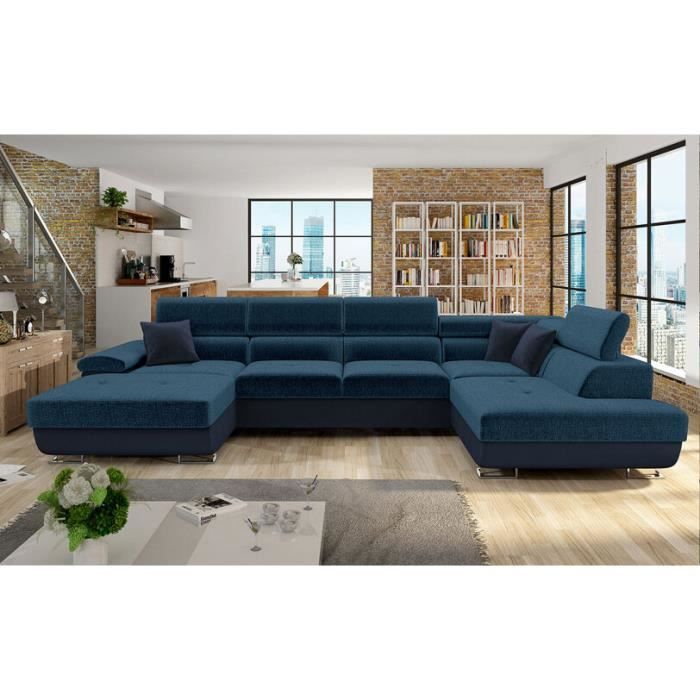 Canapé d'angle Comfivo 241 - Marque Comfivo - Velvetto 09 - Bleu - Type de Zig Zag