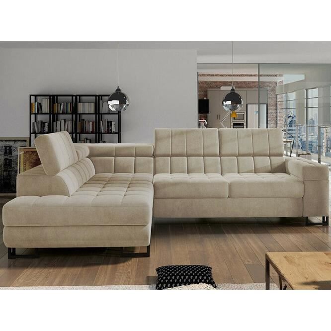 Canapé d'angle Comfivo 232 - Marque Comfivo - Zetta 291 - Beige - Fonction de couchage - Ressorts Zig Zag