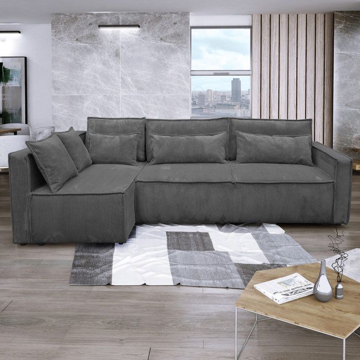 Canapé d'angle à gauche 294x140x88 cm en velours côtelé anthracite