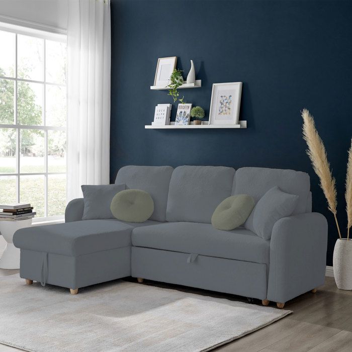 Canapé d'angle à gauche convertible tissu bouclette anthracite - SIVECO