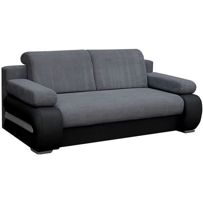Canapé convertible 3 places en tissu YORK gris foncé/noir - Marque - Modèle - Convertible - Gris - Tissu