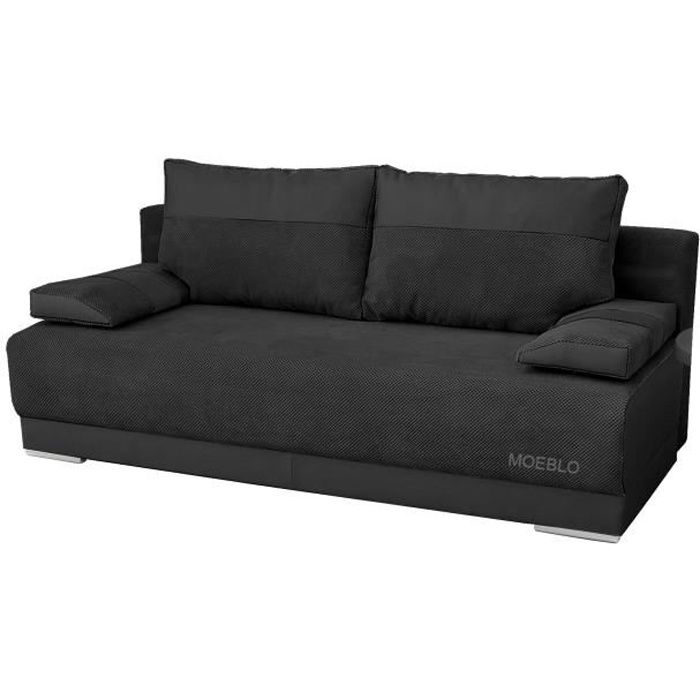 Canapé convertible en tissu 3 places droit NISA noir - Marque - Modèle - Tissu - Noir - Convertible - 3 places