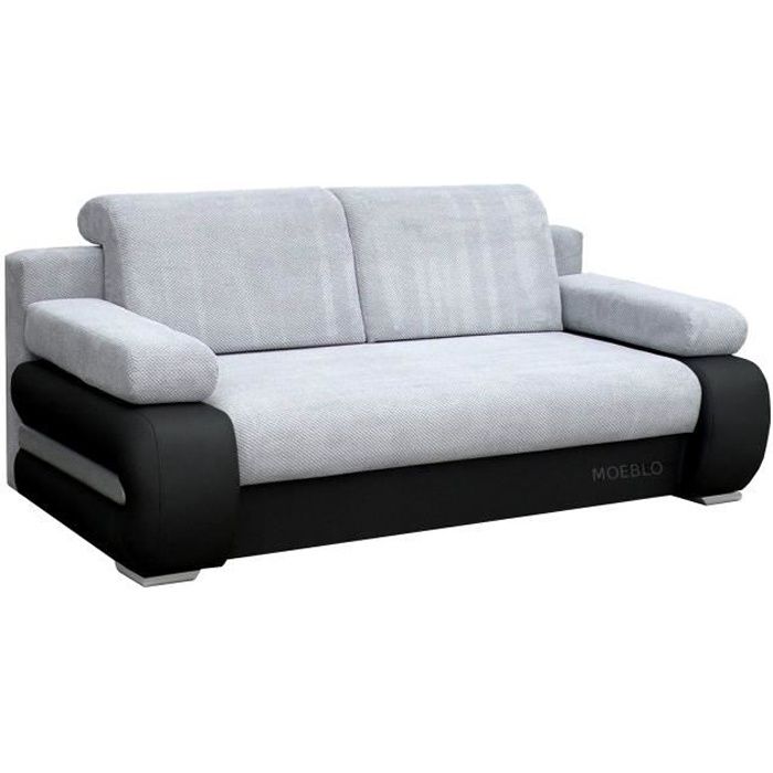 Canapé convertible en tissu 3 places droit YORK gris clair/noir