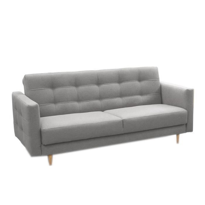 Canapé convertible en tissu 3 places droit SCARLETT gris clair - Classique - Gris - Tissu