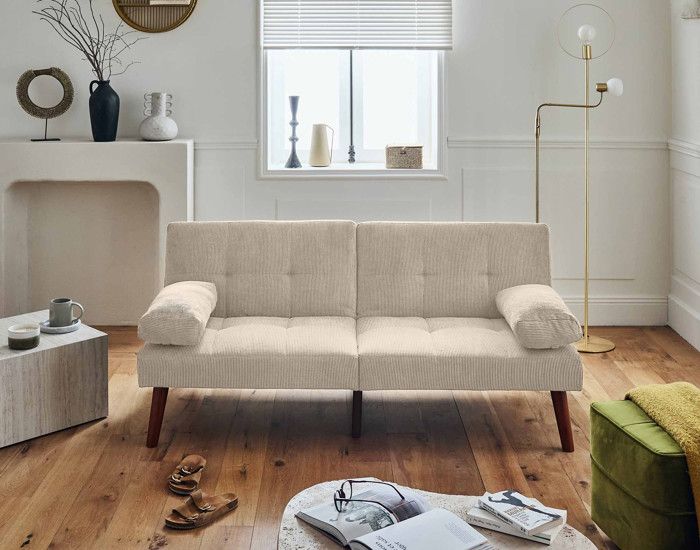 Canapé convertible clic-clac 2 places - Philae - velours côtelé - Beige - Occasionnel - BESTMOBILIER