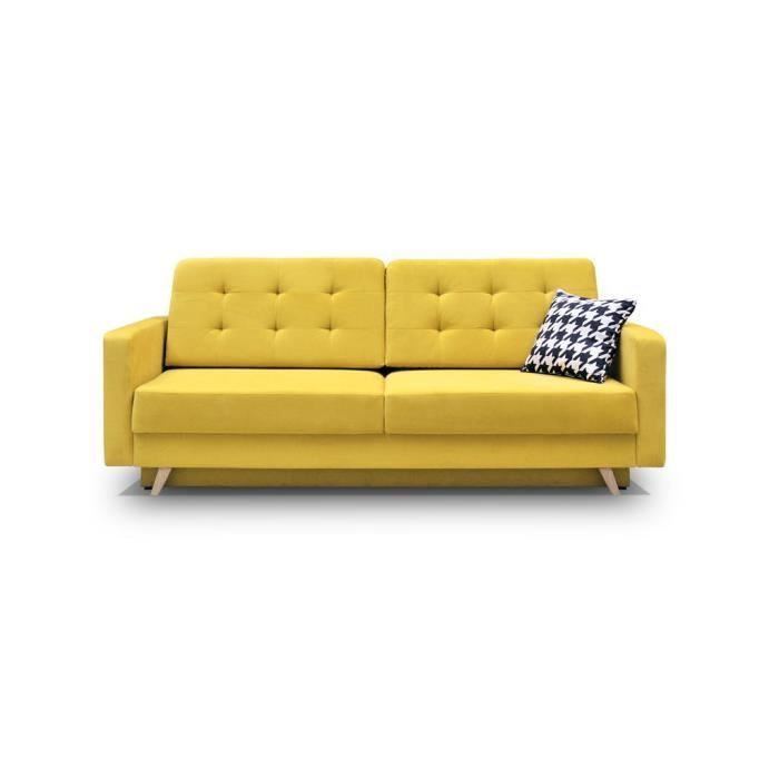 Canapé convertible - Carla - Tissu jaune - 140x200cm - 3 places