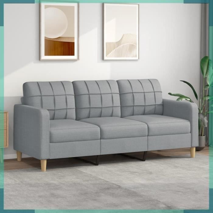 Canapé à 3 places Gris clair 180 cm Tissu-FHE359099