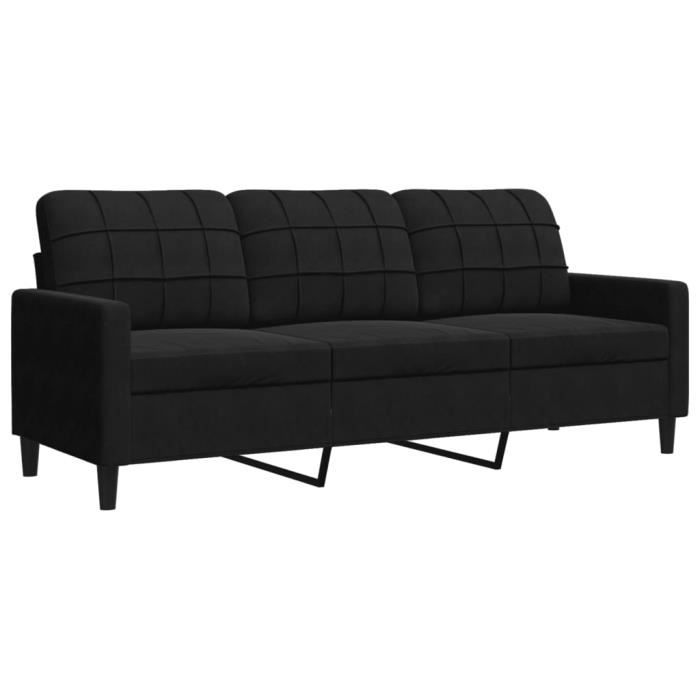 Canapé à 3 places Noir 180 cm Velours - Marque - Modèle - Déhoussable - Style Contemporain - Confort Moelleux