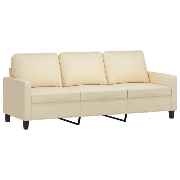 Canapé 3 places - ASHATA - Crème - Tissu 100% polyester - Design contemporain - Confort moelleux