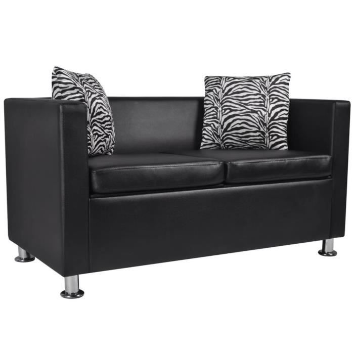 Canapé à 2 places - MARQUE - Modèle - Cuir synthétique - Noir - Confort moelleux