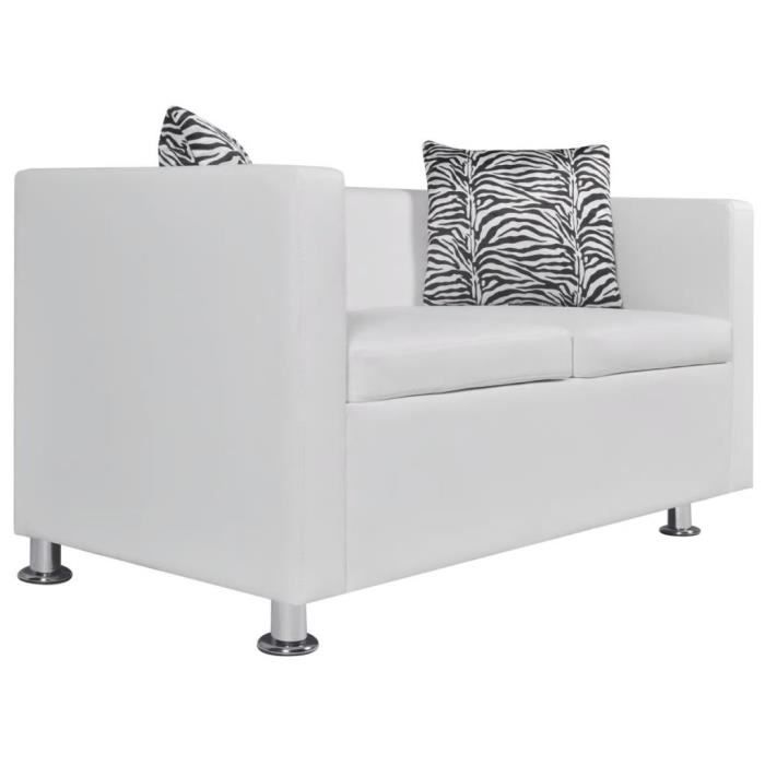 Canapé droit fixe 2 places Magic - Economique - Cuir synthétique Blanc - Scandinave - Moderne