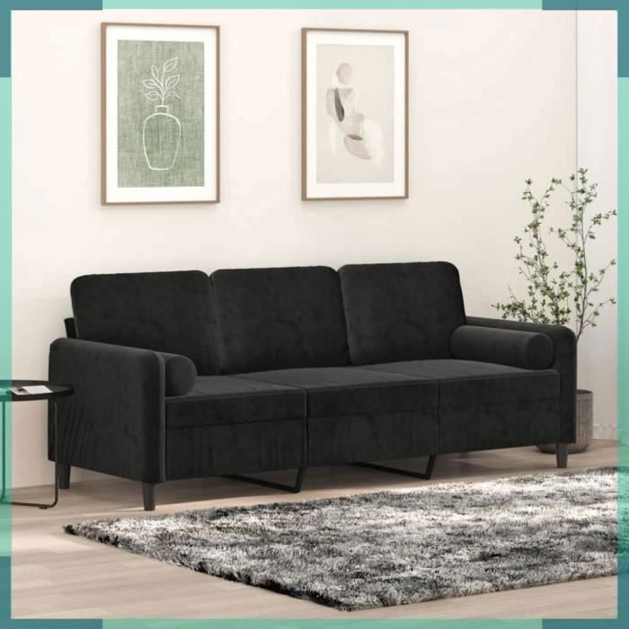 Canapé 3 places avec oreillers décoratifs noir 180 cm velours-FHE3200896