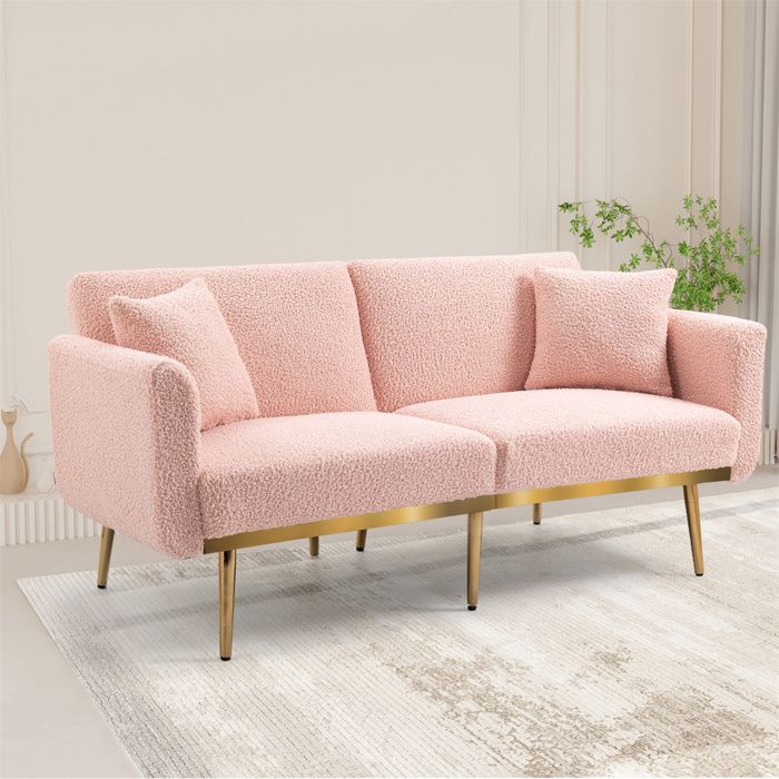 Canapé Convertible Lit, Canapé 3 Places Clic Clac pour Salon, Pieds Métalliques Robustes, Dossier Réglables, Tissu Teddy,  Rose
