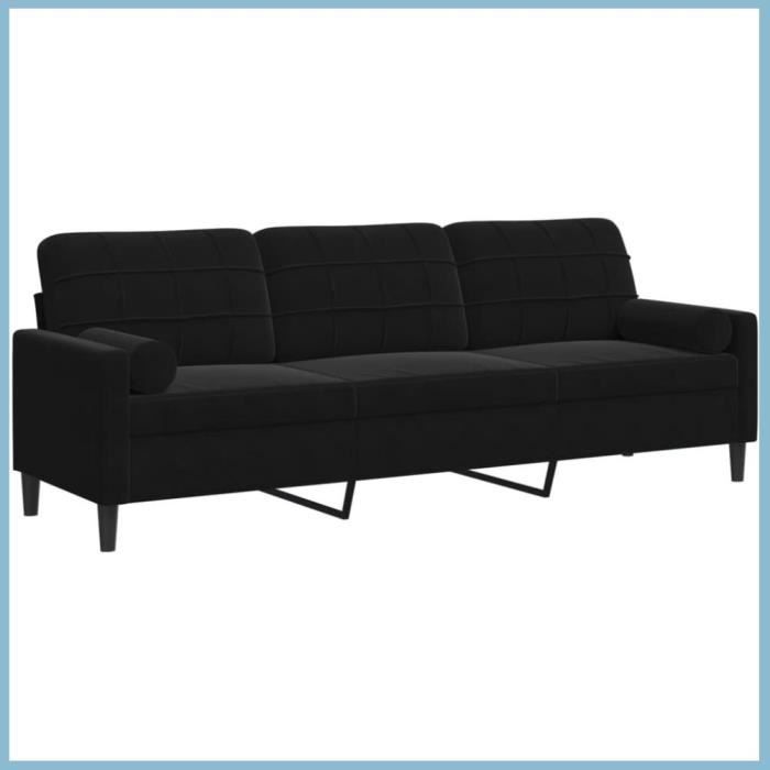Canapé 3 places - ASHATA - BK3278244 - Velours noir - Déhoussable - Design contemporain