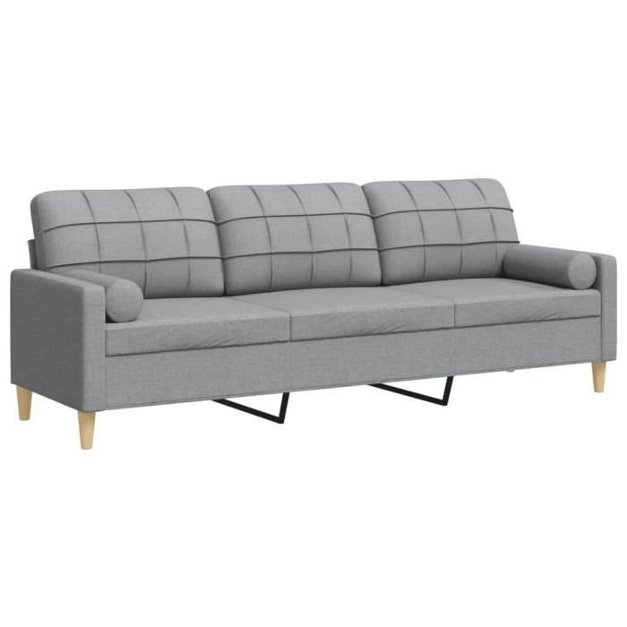 Canapé 3 places - ASHATA - BK3278201 - Gris clair - Tissu polyester - Design contemporain