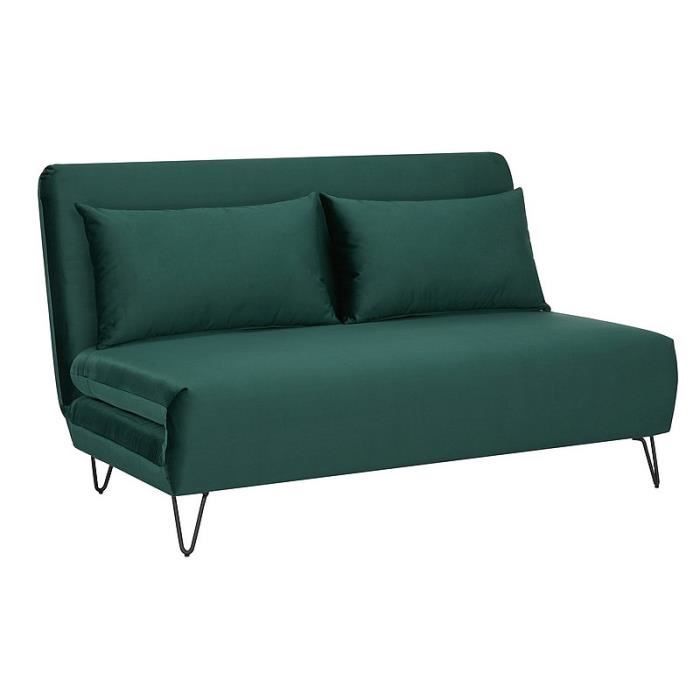 Canapé convertible - AC-DÉCO - 2 places - Velours vert - L 141 x H 81 x P 90 cm - Lit 141 x 191 cm