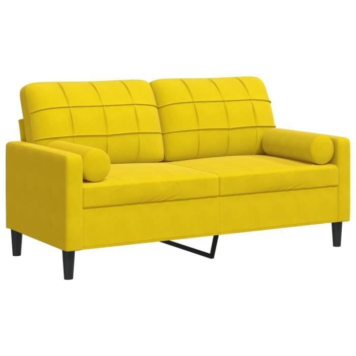Canapé 2 places - ASHATA - Velours jaune - Déhoussable - Design contemporain - Confort moelleux