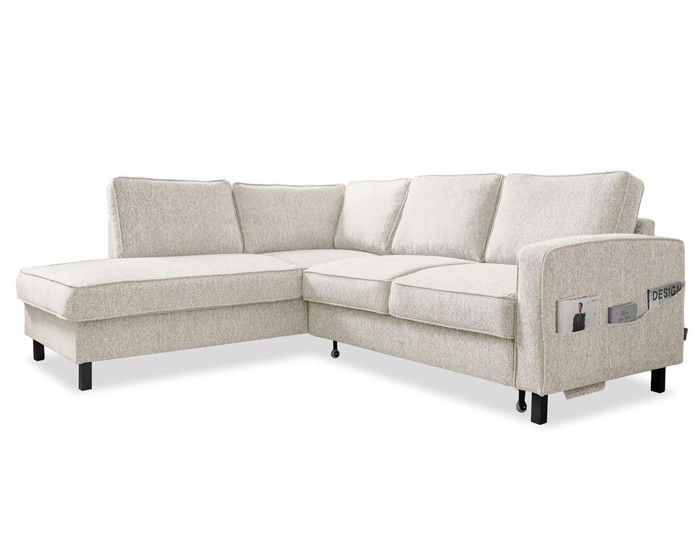 Molly - Canapé d'angle gauche 5 places convertible en tissu - Beige