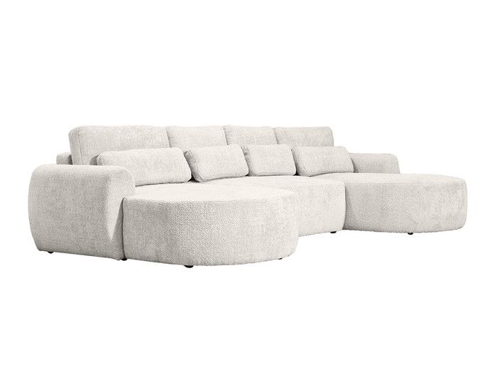 Mahina - canapé panoramique en U 7 places - convertible avec coffre - en tissu bouclette - Beige