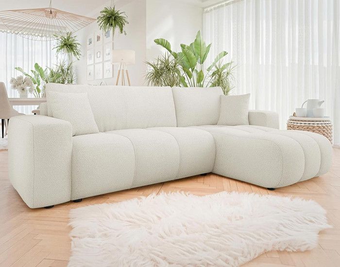 Nicole - canapé d'angle réversible 4 places convertible avec coffre en tissu - Beige
