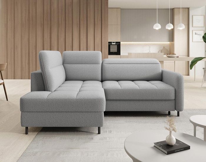 Kalibo - canapé d'angle gauche - 5 places - convertible avec coffre - en tissu bouclette - Gris