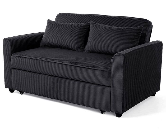 Ernest - Canapé droit 2 places convertible en velours côtelé - Noir