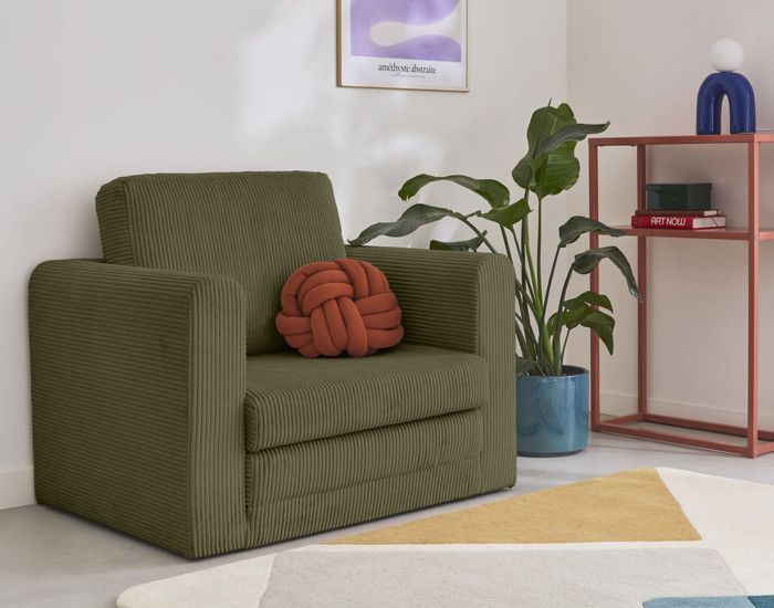 Marilia - fauteuil - convertible déplimousse - en velours côtelé - Vert