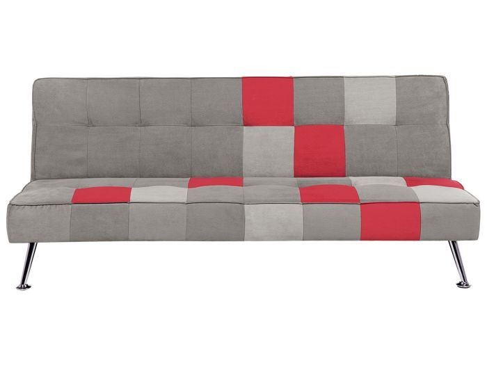 Canapé convertible 3 places en velours gris et rouge OLSKER
