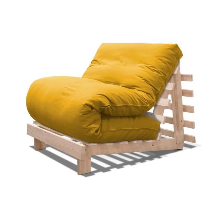 Canapé-lit convertible - ACUONE - Luna - Bois de hévéa - Jaune - 103x90x72 cm