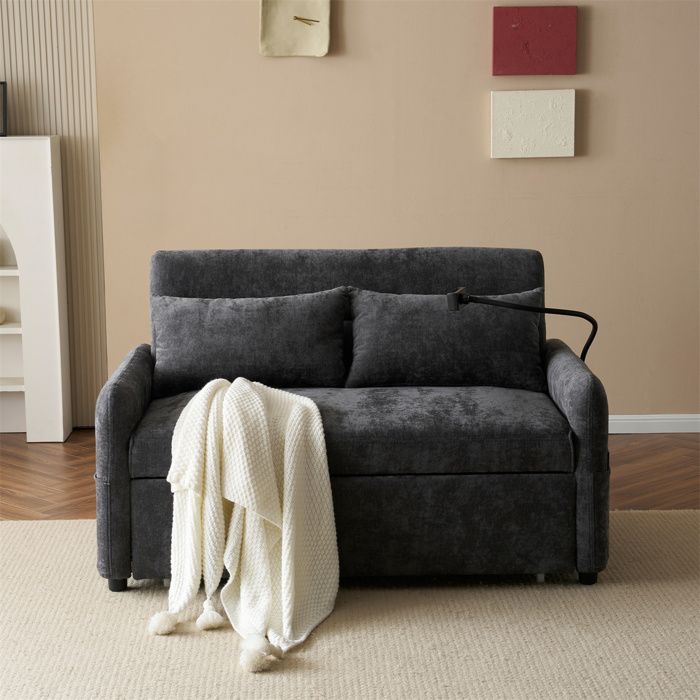 Canape 2 Places avec USB, Canape Convertible Lit avec Support pour Téléphone,Dossier Réglable,pour Salon,Chambre,Chenille,Gris