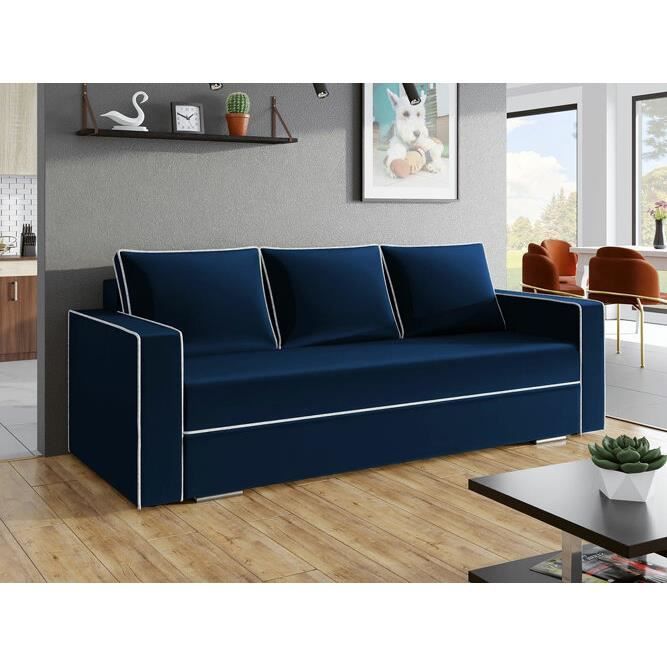 Canapé-lit Decatur 101 - Amor Velvet 4317 - Bleu - Boîte de literie - Fonction de couchage