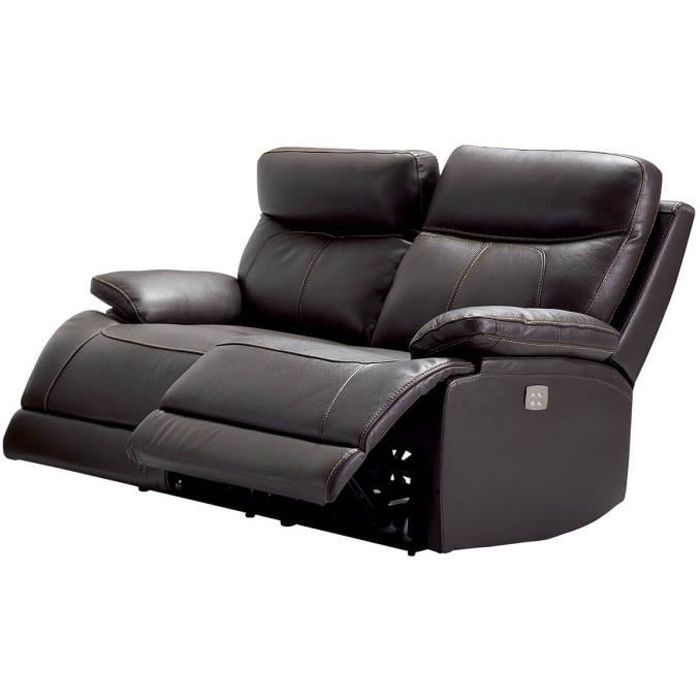 Cordoue - Canapé Relax Electrique 2 Places Cuir Marron