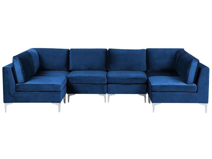 Canapé modulaire 6 places en U velours bleu marine EVJA