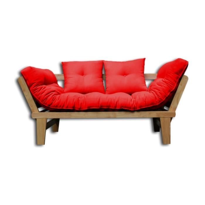Canapé-lit  Sésamo, Naturel, Futon rouge, 82x153x70 cm