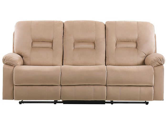 Canapé de salon 3 places électrique inclinable en velours beige avec LED et port USB BERGEN