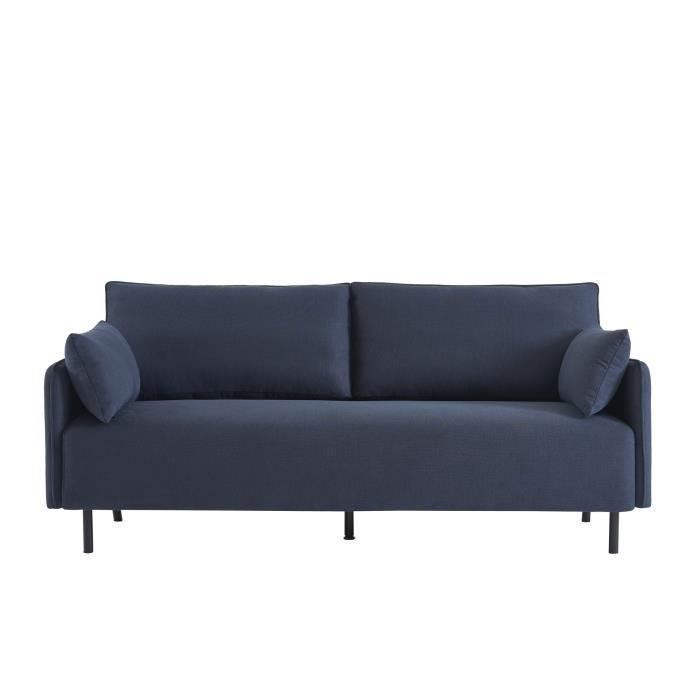 Canapé droit GABIN fixe tissu bleu nuit  3 places