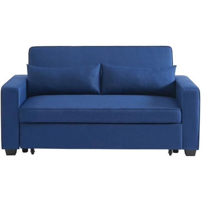 Canapé droit LENA convertible tissu bleu 3 places