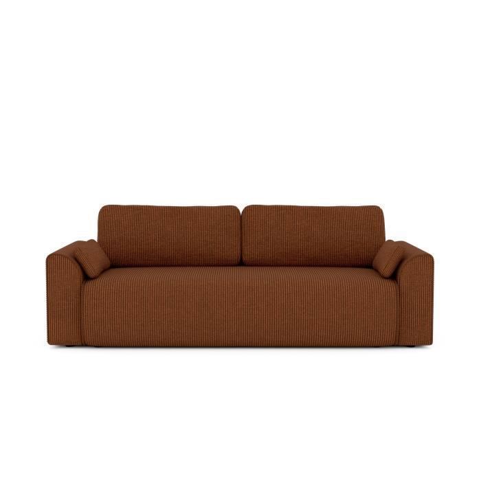Canapé droit CAPUCINS convertible velours cotêlé terracotta 3 places