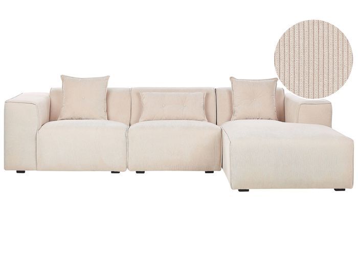 Canapé angle à gauche en velours côtelé beige 3 places DOLVA