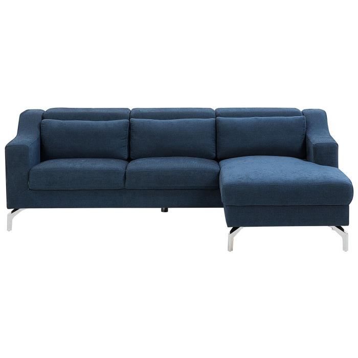 Canapé angle à gauche en velours bleu marine 4 places GLOSLI