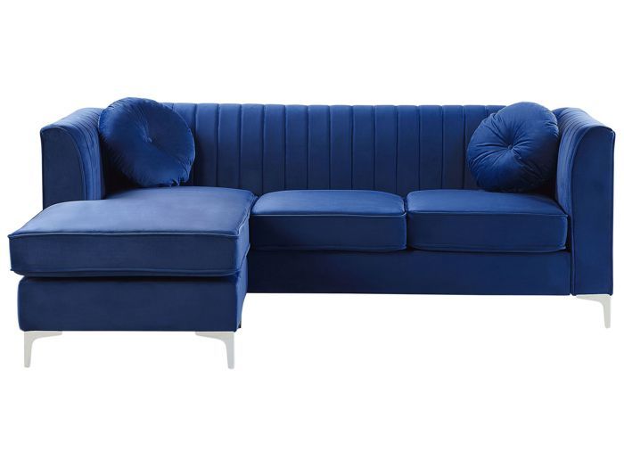 Canapé angle côté droit 3 places en velours bleu TIMRA