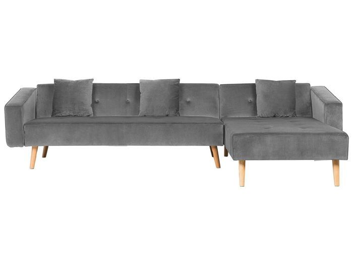 Canapé angle côté gauche convertible en velours gris 4 places VADSO